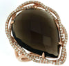 EXTRA LARGE 13.56CT DIAMOND & AAA SMOKY TOPAZ 14KT ROSE GOLD PEAR SHAPE FUN RING