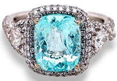 LARGE 4.5CT DIAMOND & AAA PARAIBA TOURMALINE 18KT WHITE GOLD 3D DOUBLE HALO RING