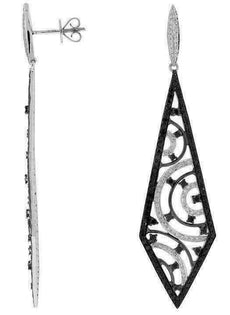 ESTATE 2.05CT WHITE & BLACK DIAMOND 14KT WHITE GOLD TRIANGULAR HANGING EARRINGS