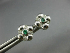 ESTATE .20CT DIAMOND & AAA EMERALD 14KT WHITE GOLD FLOWER SQUARE STUD EARRINGS