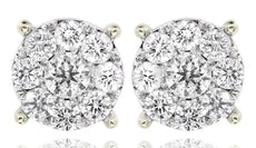 2.01CT DIAMOND 14KT 2 TONE GOLD 3D SOLITAIRE HALO FLOWER FILIGREE STUD EARRINGS