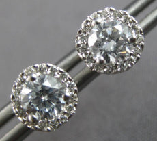 ESTATE .65CT DIAMOND 14KT WHITE GOLD CLASSIC SOLITAIRE HALO FLOWER STUD EARRINGS