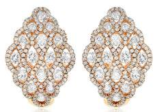 LARGE 3.58CT DIAMOND 18KT ROSE GOLD 3D FLOWER INFINITY CLIP ON HANGING EARRINGS
