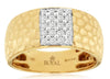 WIDE .40CT DIAMOND 14KT YELLOW GOLD 3D PAVE SQUARE HAMMERED UNISEX FUN MENS RING