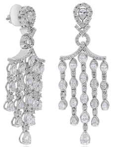LARGE 5.11CT DIAMOND 18KT WHITE GOLD 3D PEAR SHAPE & MARQUISE MULTI ROW EARRINGS