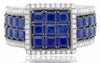 ESTATE 3.50CT DIAMOND & AAA SAPPHIRE 14K WHITE GOLD ROUND & SQUARE HALO FUN RING