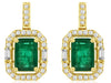 2.41CT DIAMOND & AAA EMERALD 14KT YELLOW GOLD ROUND & BAGUETTE HANGING EARRINGS