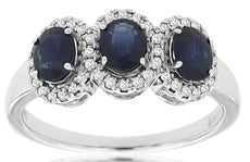 1.46CT DIAMOND & AAA SAPPHIRE 14KT WHITE GOLD 3D OVAL 3 STONE ANNIVERSARY RING