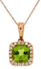 1.21CT DIAMOND & AAA PERIDOT 14KT ROSE GOLD CUSHION & ROUND SQUARE HALO PENDANT