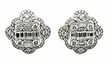 LARGE 3.52CT DIAMOND 18K WHITE GOLD ROUND & BAGUETTE SQUARE FLOWER STUD EARRINGS