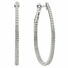 ESTATE .77CT DIAMOND 18KT WHITE GOLD 3D CLASSIC INSIDE OUT HOOP HANGING EARRINGS