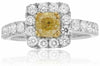 ESTATE 2.95CT WHITE & FANCY YELLOW DIAMOND 18K 2TONE GOLD SQUARE ENGAGEMENT RING
