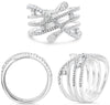 WIDE .59CT DIAMOND 14KT WHITE GOLD ROUND & PEAR SHAPE MULTI ROW CRISS CROSS RING