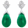 LARGE 40.06CT DIAMOND & AAA EMERALD 18KT WHITE GOLD PEAR SHAPE & ROUND EARRINGS