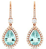 3.76CT DIAMOND & AAA AQUAMARINE 14KT ROSE GOLD PEAR SHAPE & ROUND HALO EARRINGS