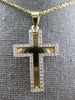 ESTATE .52CT DIAMOND 14KT TWO TONE GOLD 3D CLASSIC DOUBLE PLATED CROSS PENDANT