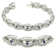 3.36CT DIAMOND & AAA SAPPHIRE 14KT WHITE GOLD 3D STAR FILIGREE TENNIS BRACELET