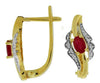 .65CT DIAMOND & AAA RUBY 14KT 2 TONE GOLD OVAL & ROUND FLORAL HANGING EARRINGS