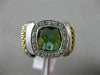 ESTATE LARGE 3.16CT DIAMOND & AAA GREEN AMETHYST 14KT 2 TONE GOLD 3D SQUARE RING