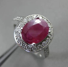 ANTIQUE 2.3CT DIAMOND & RUBY 14KT WHITE GOLD HALO DESIGN ENGAGEMENT RING #3046