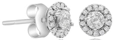 ESTATE .75CT DIAMOND 14KT WHITE GOLD CLASSIC SOLITAIRE HALO FLOWER STUD EARRINGS