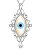 1.94CT DIAMOND & AAA MOTHER OF PEARL 14KT WHITE GOLD 3D LUCKY EVIL EYE PENDANT