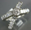 LARGE 2.10CT DIAMOND 14K WHITE GOLD ROUND & BAGUETTE CRISS CROSS ENGAGEMENT RING