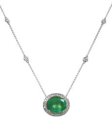 5.64CT DIAMOND & AAA EMERALD 18KT 2 TONE GOLD 3D OVAL & ROUND SOLITAIRE NECKLACE