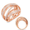 LARGE 2.15CT DIAMOND 14KT ROSE GOLD 3D CLASSIC MULTI ROW CRISS CROSS LOVE RING