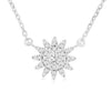ESTATE .17CT DIAMOND 14K WHITE GOLD ROUND CLASSIC FLOWER SOLITAIRE LOVE NECKLACE