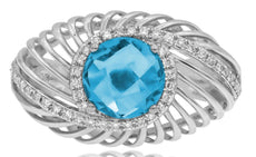 2.86CT DIAMOND & AAA BLUE TOPAZ 14KT WHITE GOLD 3D ROUND CRISS CROSS FLORAL RING