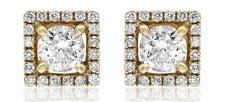 1.0CT DIAMOND 14KT YELLOW GOLD SOLITAIRE ROUND SQUARE HALO CLASSIC STUD EARRINGS