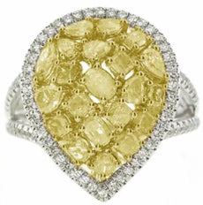 LARGE 3.22CT WHITE & FANCY YELLOW DIAMOND 18KT 2 TONE GOLD MULTI SHAPE FUN RING