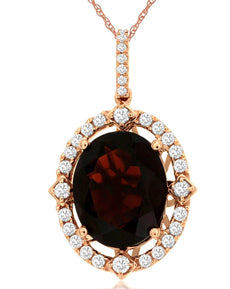5.88CT DIAMOND & AAA GARNET 14KT ROSE GOLD 3D OVAL & ROUND HALO FLOATING PENDANT