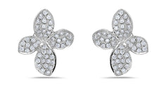 ESTATE .65CT DIAMOND 18KT WHITE GOLD 3D CLASSIC MULTI LEAF FLOWER LOVE EARRINGS