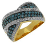 WIDE 1.37CT WHITE & BLUE DIAMOND 14KT YELLOW GOLD MULTI ROW X INFINITY LOVE RING