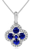 .85CT DIAMOND & AAA SAPPHIRE 14KT WHITE GOLD 3D CLASSIC FLOWER FLOATING PENDANT