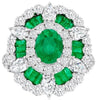 ESTATE LARGE 4.76CT DIAMOND & AAA EMERALD 18K WHITE GOLD MULTI SHAPE FLOWER RING