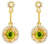 ESTATE .90CT DIAMOND & AAA PERIDOT 14K YELLOW GOLD ROUND FLOWER HANGING EARRINGS