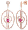 1.11CT DIAMOND & AAA RUBY 14KT ROSE GOLD DOUBLE HEART OVAL LOVE HANGING EARRINGS