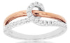 .25CT DIAMOND 14KT WHITE & ROSE GOLD 3D CLASSIC CRISS CROSS LOVE KNOT FUN RING
