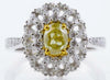 1.46CT WHITE & FANCY YELLOW DIAMOND 18K 2 TONE GOLD OVAL FLOWER ENGAGEMENT RING