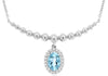 .50CT DIAMOND & AAA AQUAMARINE 14KT WHITE GOLD OVAL & ROUND FLOWER BAR NECKLACE