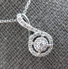 .19CT DIAMOND 14K WHITE GOLD 3D CLASSIC CLUSTER FLOWER INFINITY FLOATING PENDANT