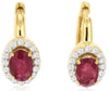 1.35CT DIAMOND & AAA RUBY 14KT YELLOW GOLD 3D OVAL & ROUND HALO HANGING EARRINGS