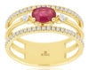 .89CT DIAMOND & AAA RUBY 14KT YELLOW GOLD 3D PEAR SHAPE & ROUND TRIPLE BAND RING