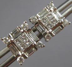.55CT DIAMOND 14KT WHITE GOLD PRINCESS ROUND & BAGUETTE SCREWBACK STUD EARRINGS