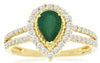 1.20CT DIAMOND & AAA EMERALD 14KT YELLOW GOLD 3D PEAR SHAPE HALO FRIENDSHIP RING