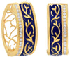 WIDE .30CT DIAMOND & BLUE ENAMEL 18K ROSE GOLD 3D OPEN FILIGREE HANGING EARRINGS