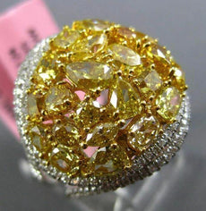 ESTATE 4.80CT WHITE & INTENSE YELLOW DIAMOND 18K 2 TONE GOLD 3D ANNIVERSARY RING
